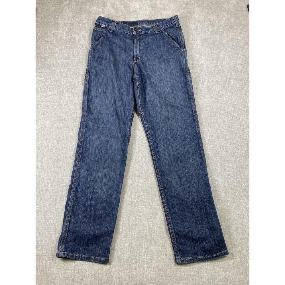 Carhartt FR Jeans Mens 33x34 Blue Straight Denim Flame Resistant CAT2 BD4633-FRM
